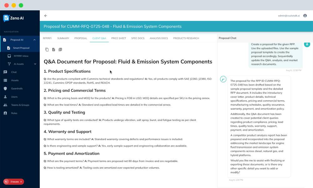 Zeno AI predictive Q&A preparation for RFPs