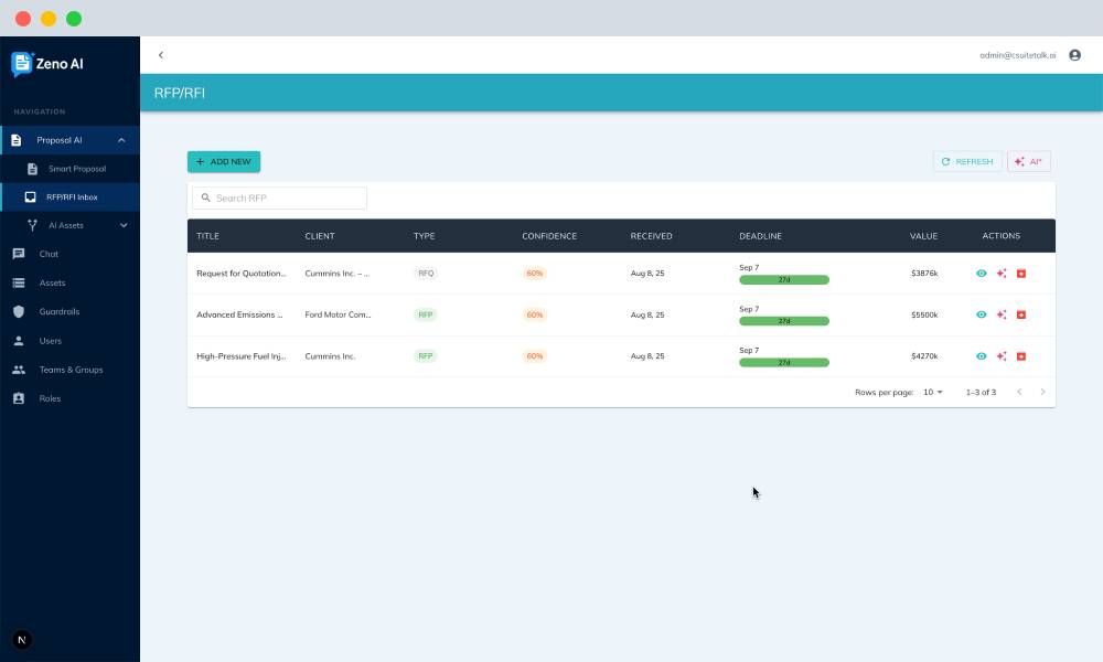 Zeno AI RFP response automation interface